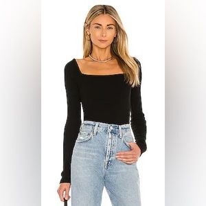 AGOLDE Hanley Square Neck Ribbed Bodysuit in Black Size Small